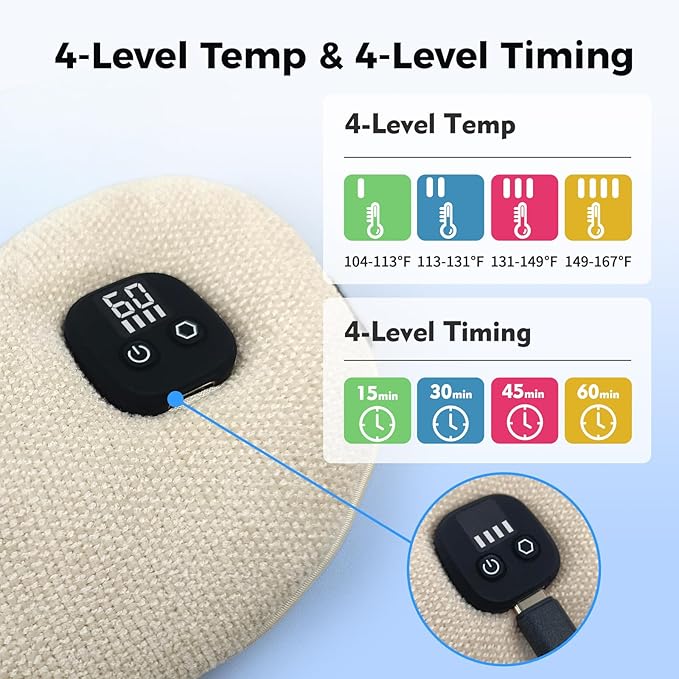 Heated Eye Mask for Dry Eyes, Cordless Warm Eye Compress with 4 Heat Levels, 4-Level Timing, 1000mAh Rechargeable, Blepharitis, Styes, Washable Cover, Travel, Gifts for Family(Beige)