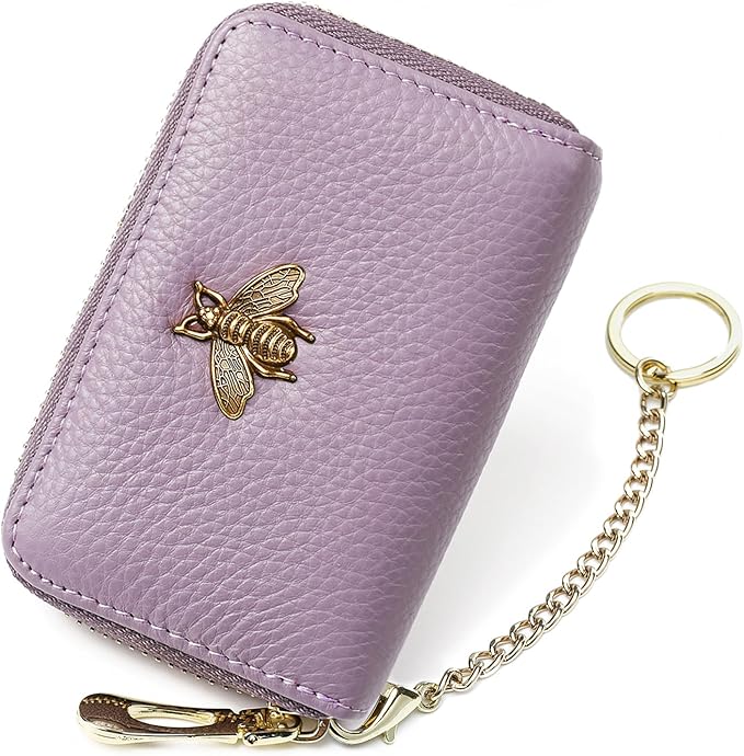 imeetu RFID Credit Card Holder, Small Leather Zipper Card Case Wallet for Women
