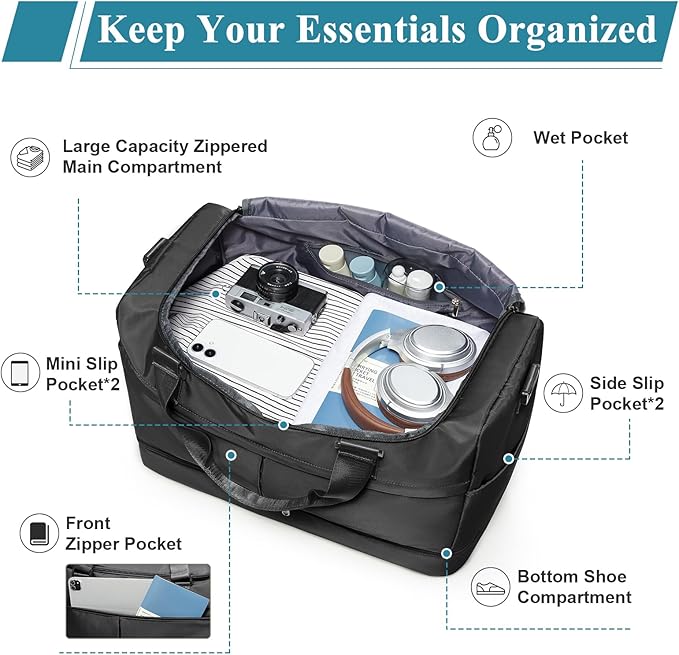 Weekender Bags for Women - 50L Large Travel Duffle Bag with Shoe Compartment - Carry on Overnight Bag for Travel, Weekend Getaway, Gym, Hospital