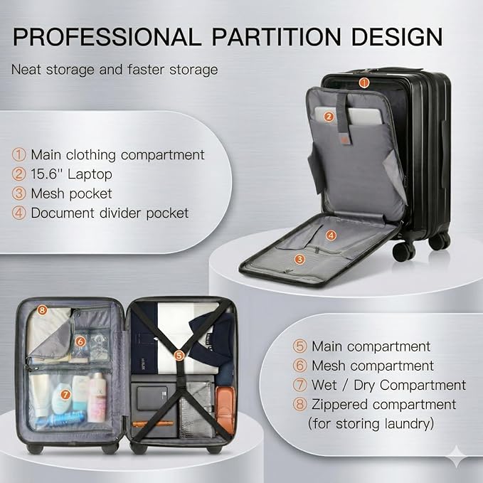 Carry On Luggage Airline Approved, 20 Inch Expandable PC Hardside Lightweight Suitcases with Spinner Wheels and TSA Lock