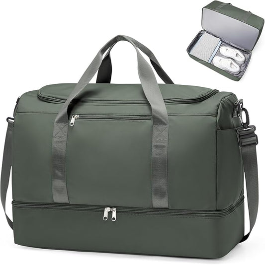Extra Large Travel Duffle Bag,Carry on Overnight Weekend Bag with Shoes Compartment,Weekender Bags for Women for Travel Business Trips Sport Hospital,Dark Green