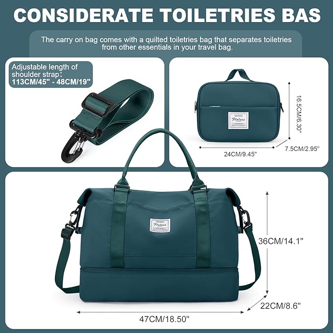 Weekender Bags for Women, Travel Duffel Bags with Shoe Compartment,Personal Item Travel Bag for Airlines, Carry on Overnight Tote Bag for Women with Toiletry Bag, Peacock Blue