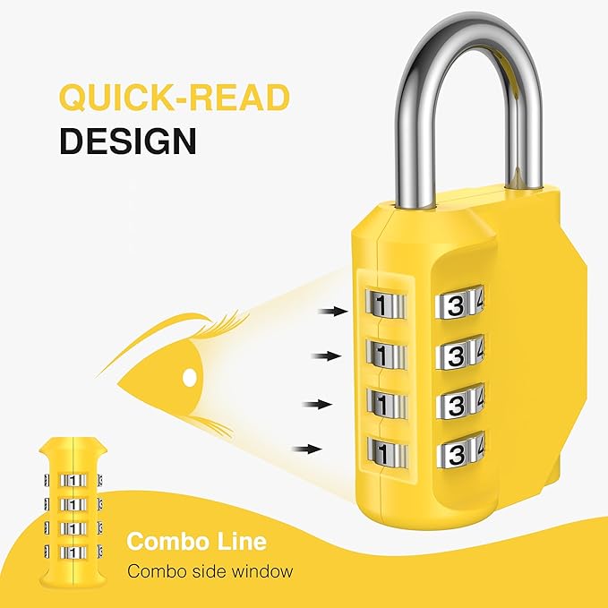 Puroma 1 Pack Combination Lock for Locker 4 Digit Outdoor Waterproof Padlock for School, Gym, Sports, Fence, Toolbox, Gate, Case, Outdoor, Hasp Storage (Yellow)