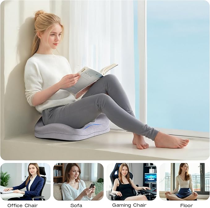 ZZ-WELL Seat Cushions for Office Chairs - Patented Extra Large Seat Cushion 21.2" W x 16.5" L - Memory Foam Seat Cushion for Tailbone Pain Relief, Sitting Pressure Relief (Light Grey)