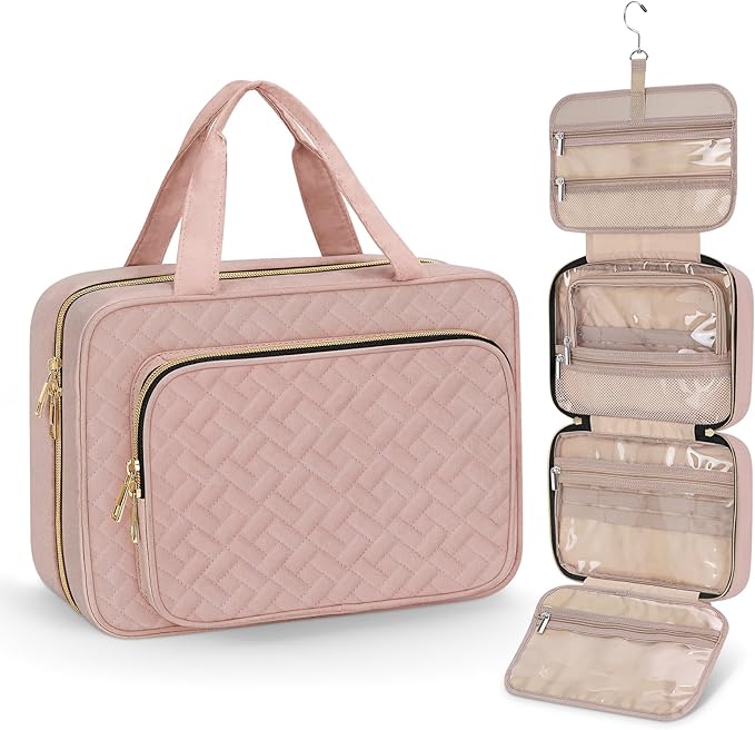 Wedama Toiletry Bag for Women, Medium Cosmetic Travel Bag, Hanging Toiletry Bag for Bathroom, Thickened PVC Waterproof Makeup Bag, Toiletries Bag for Travel Business Trips and Camping, Baby Pink