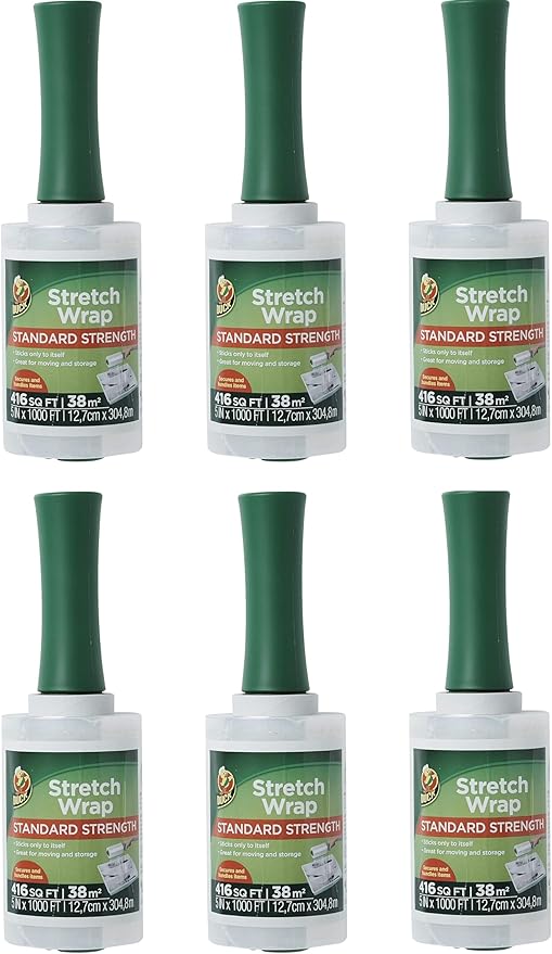 Duck Brand Stretch Wrap Roll, Clear, 5 inches by 1000 feet, 285849, Set of 6