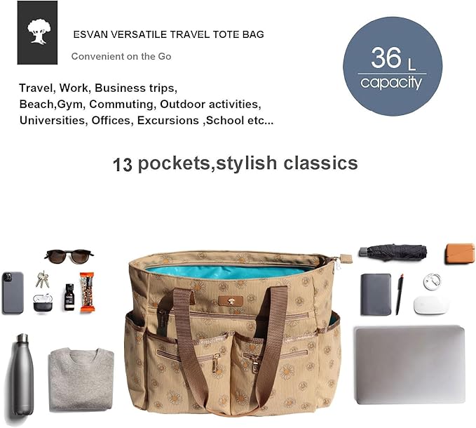 Weekender Bag Carry On Bag Overnight Tote Travel Duffle with 13 Pockets for Travel,Work，Gym,Beach,Teacher,Nurse
