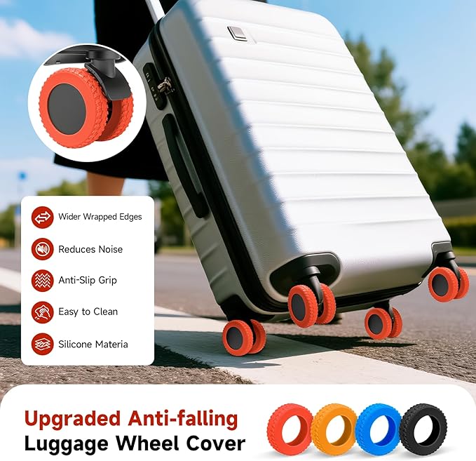 2026 Upgraded 8 Pcs Luggage Wheel Covers, Silicone Protective Covers for 2-2.4" Suitcases Spinner Wheel, Wear-Resistant, Anti-Noise, Thickened Protector, Travel Accessories (Red)