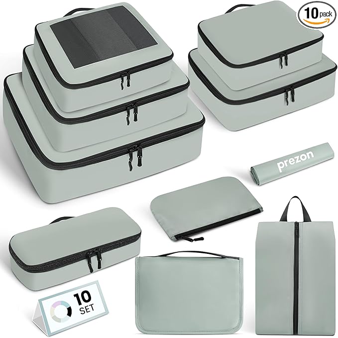 Mesh Packing Cubes for Travel, Durable Luggage Organizer with Sturdy Material and Double Zippers, Comprehensive Set for Travel Accessories Storage, 10 set, mint