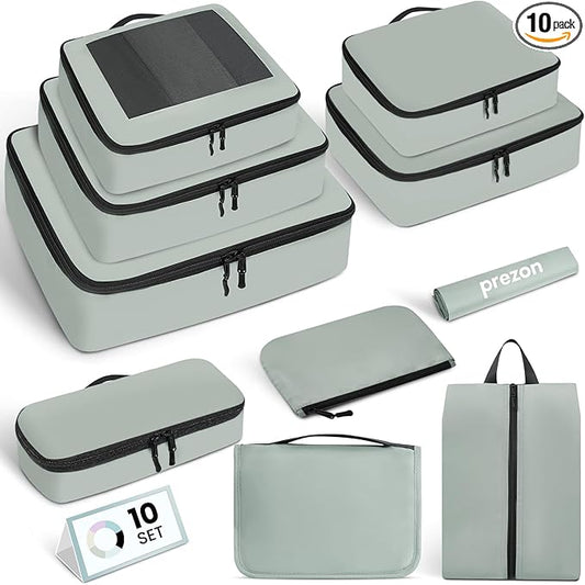 Mesh Packing Cubes for Travel, Durable Luggage Organizer with Sturdy Material and Double Zippers, Comprehensive Set for Travel Accessories Storage, 10 set, mint