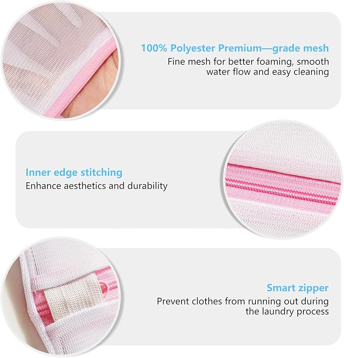 4Pcs Mesh Laundry Bags, Lingerie Bags for Washing Delicates,Mesh Wash Bags for Toy Storage & Cleaning, Travel Storage Organizer Bag, Dorm Room Essentials (1 Large, 1 Medium, 2 Small) (Fine Net)