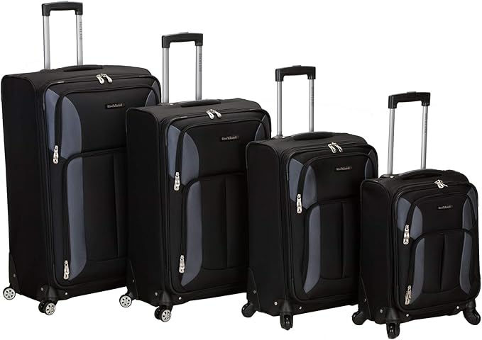 Rockland Impact Softside Spinner Wheel Luggage Set, Black, 4-Piece Set (18/22/26/30)