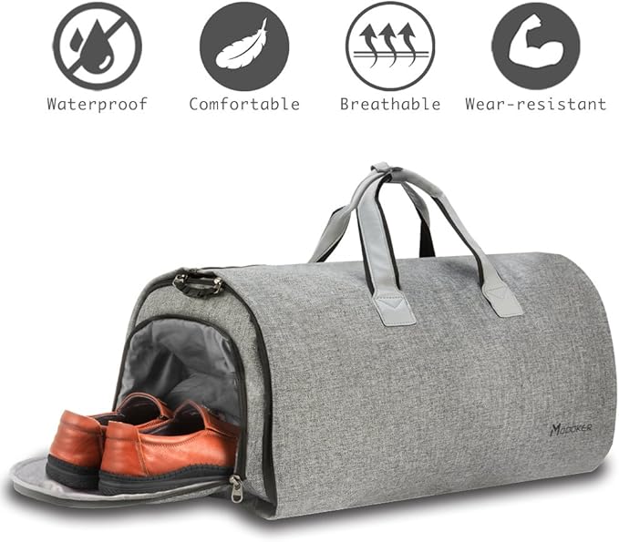Modoker Convertible Garment Bag with Shoulder Strap, Carry on Garment Duffel Bag for Men Women - 2 in 1 Hanging Suitcase Suit Travel Bags, Grey