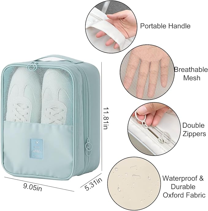 Shoe Bags for Travel Holds 3 Pair of Shoes, Shoe Storage Pouch with 2 Pack Portable Bags, Waterproof & Washable, Blue