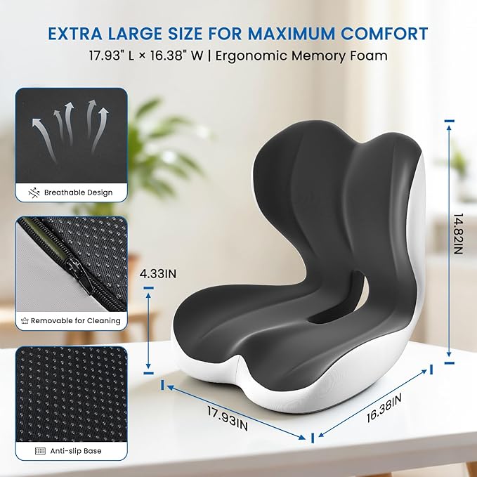 Seat Cushion, Memory Foam Car Seat Cushion with L-Shaped Ergonomic Design, Tailbone Pain & Sciatica Pain Relief Cushion for Office Chair, Car, Truck Drivers, Long Work Sessions and Wheelchair