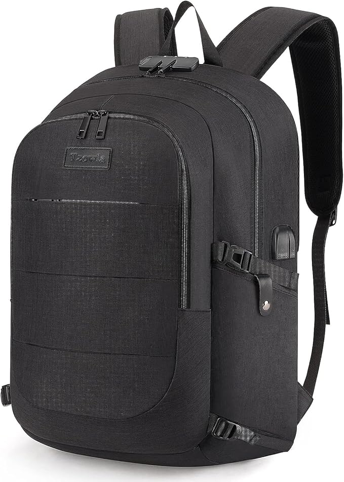 Tzowla Travel Laptop Backpack Water Resistant Anti-Theft Bag with Giant Tumbler Holder Pocket and Lock 17.3 Inch Computer Business Backpacks for Women Men Work College Gift,Casual Daypack(Black)