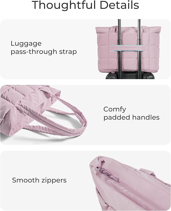 BAGSMART Expandable Tote Bag for Women, Puffer Work Tote Handbag, Quilted Carry On Bag for Travel Gym
