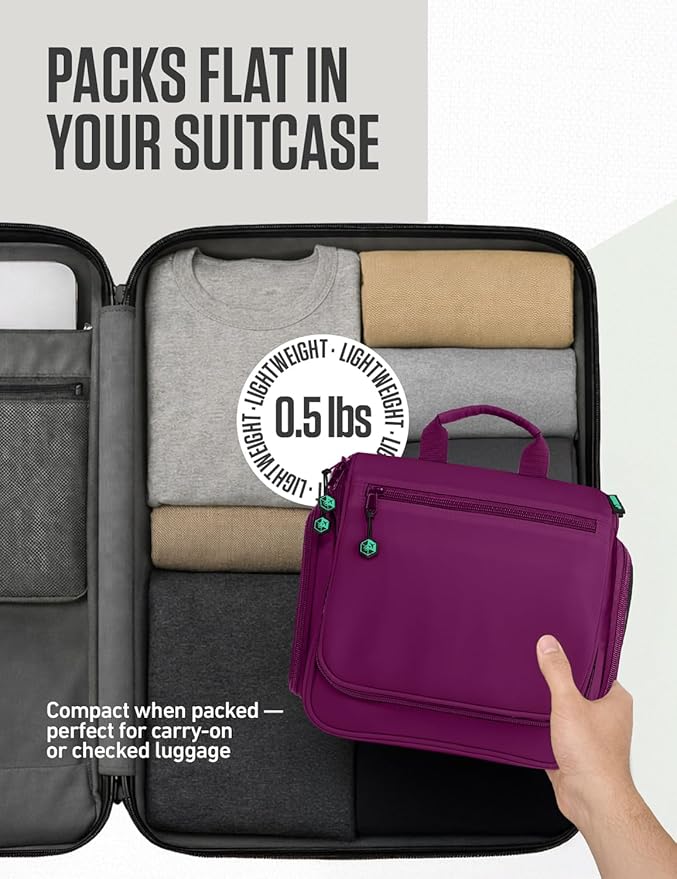 VENTURE 4TH Hanging Travel Toiletry Bag for Women & Men – Large Toiletry Organizer with 18 Compartments, Removable TSA Pouch, Travel Wash Bag for Toiletries, Makeup & Shaving Kit (Purple/Mint)