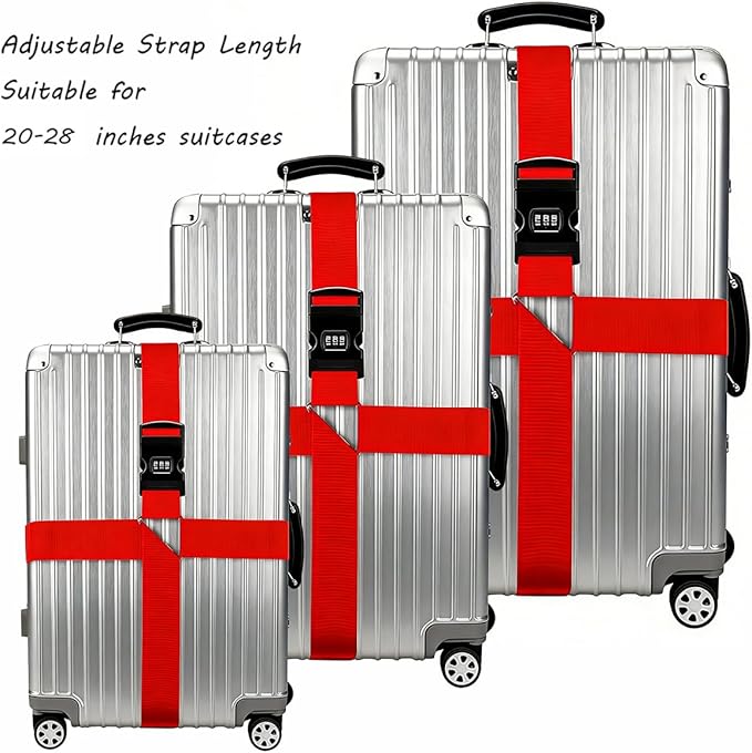 Luggage Straps with Lock Adjustable Luggage Suitcase Belt Heavy Duty Travel Bag Packing Straps for 20-28 Inch Suitcases
