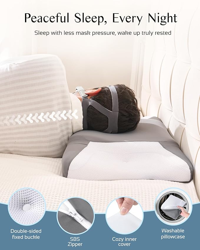 CPAP Pillow for Side Sleeping, HSA/FSA Sleep Apnea Pillow for All CPAP Masks Users to Reduce Air Leaks, Masks Pressure, Memory Foam with Cooling & Breathable Pillowcase for Side Back Sleeper