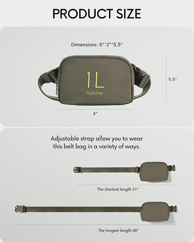 ODODOS Unisex Mini Belt Bag with Adjustable Strap Small Fanny Pack for Workout Running Traveling Hiking, Dark Umber
