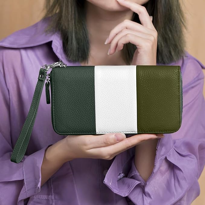 Moflycom Womens Wallet RFID Blocking Genuine Leather Multi Credit Card Large Capacity Zip Around Clutch Travel Purse Wristlet