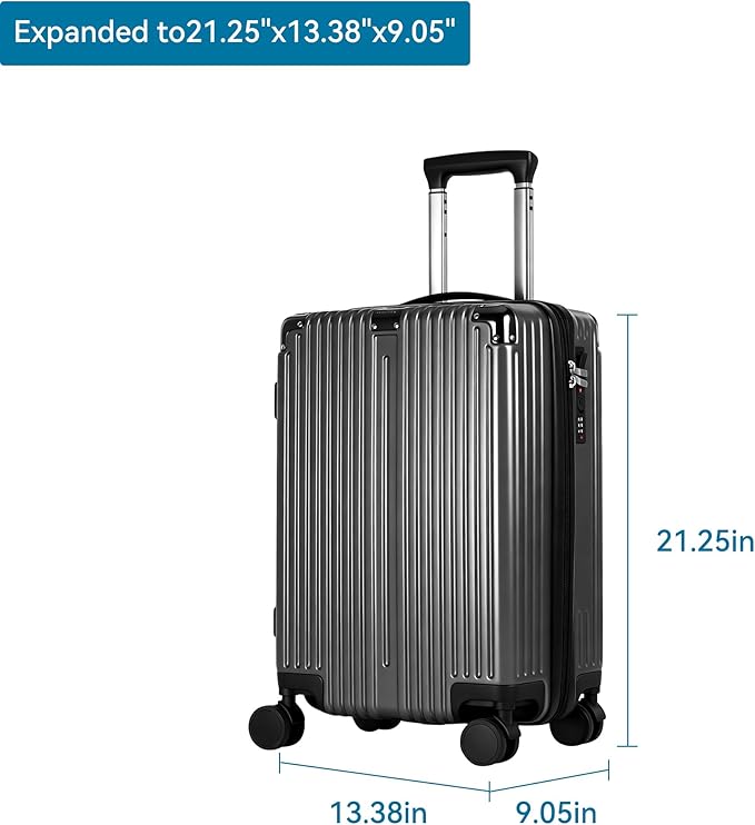 20 Inch Carry On Luggage with Spinner Wheels,PC Expandable Hard Shell Suitcase with USB Port,Lightweight Travel Luggage Airline Approved for Men Women (Iron Gray)
