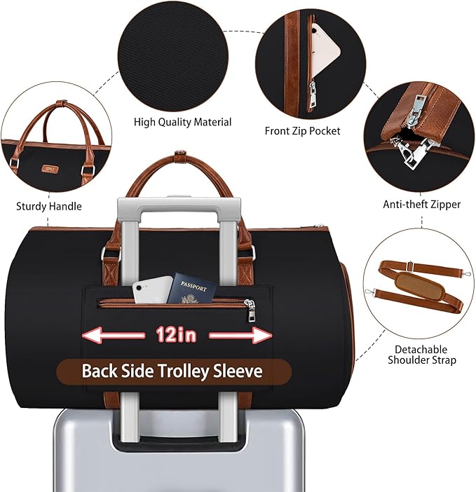 Convertible 2-in-1 Garment Bags for Travel, 50L Carry On Garment Duffle Bag With Shoe Compartment Large Weekender Bag for Women Men Hanging Suitcase Suit Travel Duffel Overnight Bags