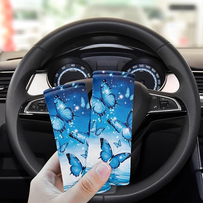 BIGCARJOB Blue Butterflies Luggage Handle Wrap Set for Suitcase 2 Pieces Suitcase Identifier Protective Cover Trolley Case Grip Travel Luggage Accessories Door Handle