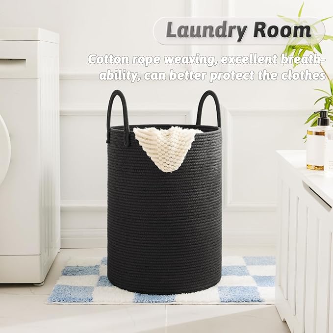 Laundry Basket,Woven Cotton Rope Laundry Hamper,80L for Decorative Storage of Dirty Clothes,Toys and Blankets in Bathroom,Baby Room and Living Room
