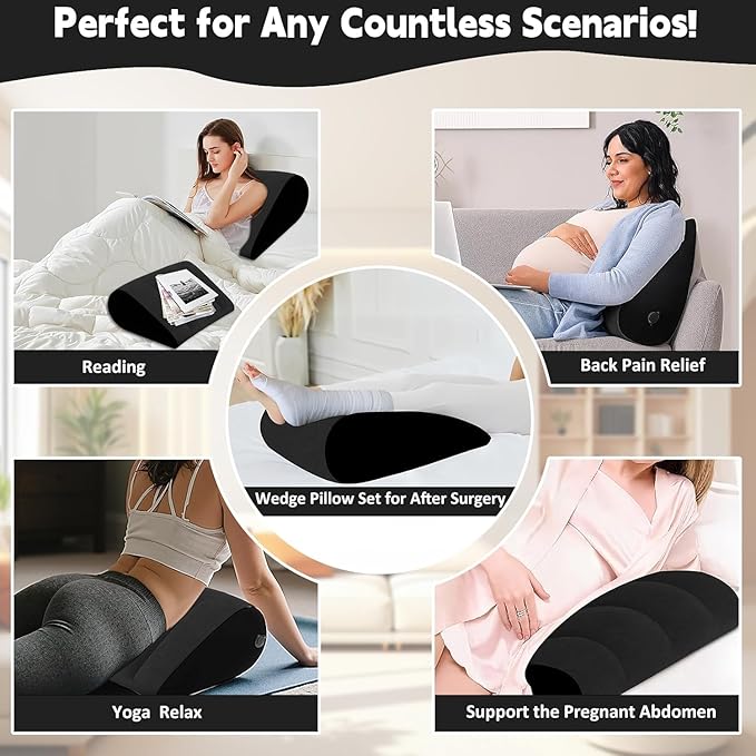 TheClover Inflatable Wedge Pillow for Sleeping - Leg Elevating Pillow with Sleep Mask, Bed Wedge Pillow for Camping（Black）