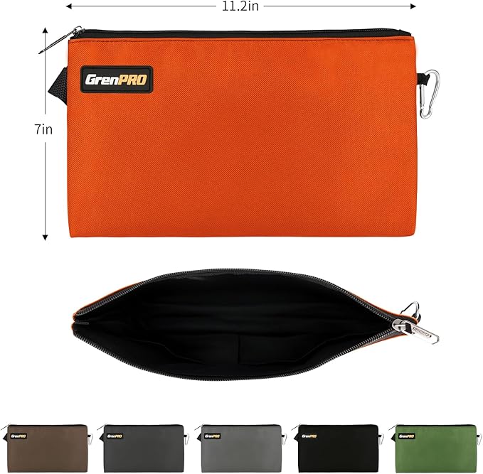 GRENPRO 8 Pack Canvas Tool Bag Zipper Tool Pouch, 12" Tools Utility Pouches Heavy Duty, Multipurpose Storage Organizer Bags with Dependable Metal Zippers