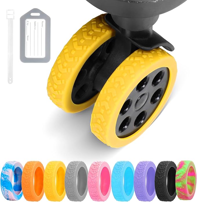 Luggage Wheel Covers, 8 PCS Silicone Wheel Protector Covers for 2-2.6 inches 8-Spinner Wheels, Wear-Resistant, Anti-Noise, Yellow