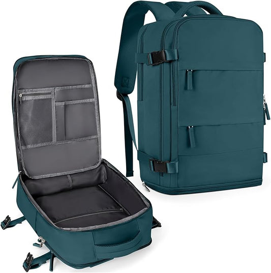 coowoz Large Travel Backpack For Women Men,Carry On Backpack Flight Approved,Hiking Backpack Waterproof Outdoor Sports Rucksack Casual Daypack Fit 15.6 Inch Laptop Shoes Compartment,30L(Peacock Blue)