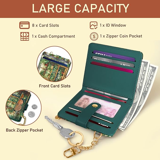 Jogjam Plants Flower Pots Rfid Girls Girly Teen Wallet, Small Slim Thin Compact Travel Credit Card Women Wallet, PU Leather Bifold Cash Zipper Coin Pocket ID Window for Female Ladies Gifts