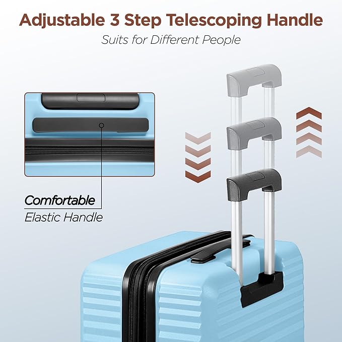 SHOWKOO Luggage Sets 3 Piece Hardside Expandable Suitcase with Double Spinner Wheels Tsa Lock Sky Blue (20in/24in/28in)