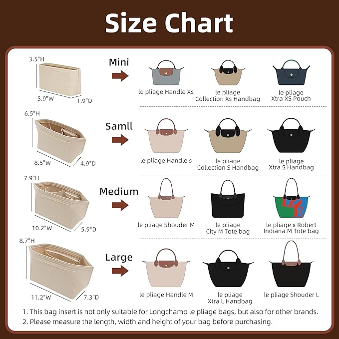 Doxo Purse Organizer Insert,Bag Organizer Suitable for Longchamp Le pliage Medium,Keeps Tote Handbags Shaped & Neat (Beige,M)
