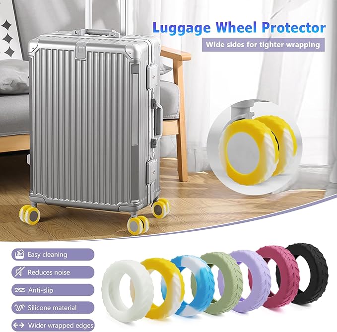 UMUST 8Pcs Luggage Wheel Covers,Silicone Cover for 2-2.4'' Suitcase Spinner Wheel, Upgrade Carry On Luggage Wheels Protector,Essential Travel Accessories (Gradual Yellow)