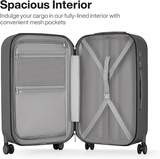 mixi 24 Inch Checked Luggage PC Hardshell Suitcases with Wheels for Travel Woman Men, Rock Gray