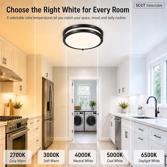 2-Pack 36W LED Ceiling Lights Black, 12inch Flush Mount Light Fixtures 3600LM 2700K/3000K/4000K/5000K/6500K Color Changing Ceiling Lights, Dimmable Modern Round Lamp for Bedroom Commercial Residential