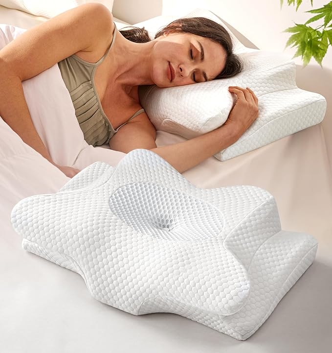 Sleep Doctor Approved Cervical Neck Pillow Sleeping, Ergonomic Contour Side Sleeper Pillows Adults, Cooling Orthopedic Pillow Pain Relief Support, Memory Foam Back Stomach Sleepers White,King