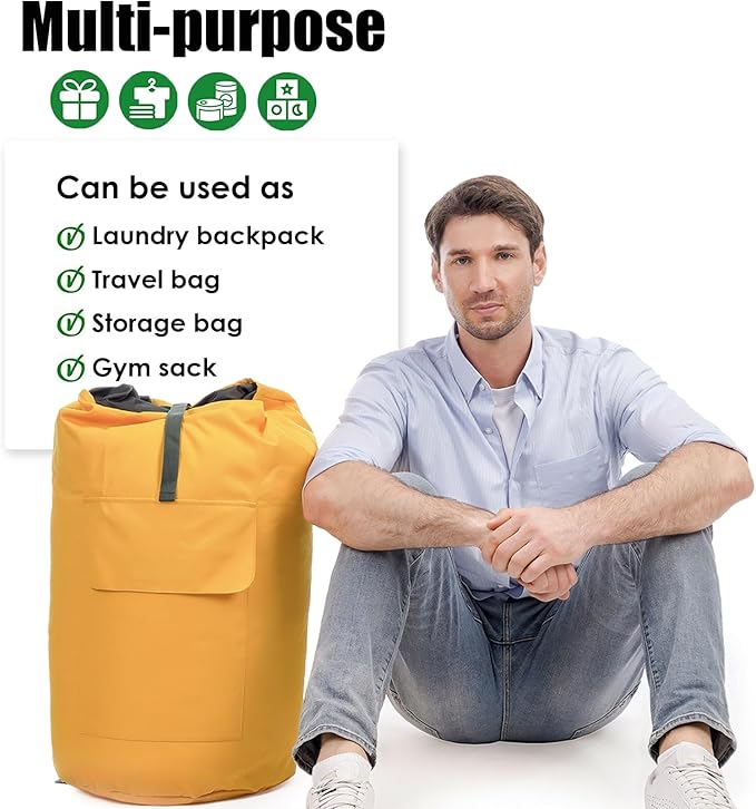 Backpack Laundry Bag, 115L Heavy Duty Extra Large College Laundry Backpack, Dirty Clothes Bag with Shoulder Straps, Laundry Hamper Bag with Drawstring Closure for College Dorm, Apartment Gold