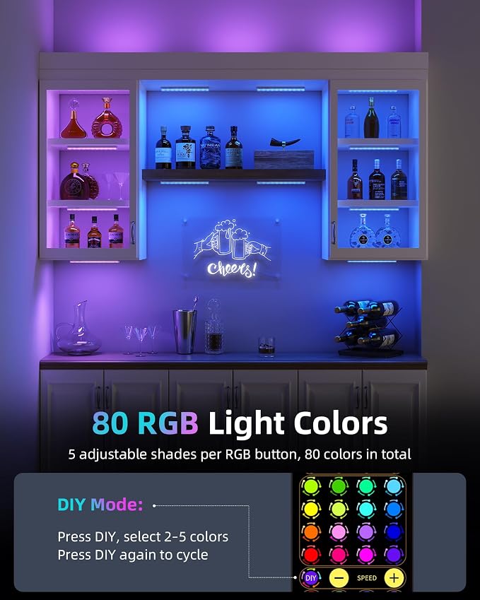 EZVALO 80 Color Changing Light Bars, 1800mAh Rechargeable Battery Operated Under Cabinet Lighting Wireless, Magnetic, Under-Counter Light Fixtures with Remote for Kitchen, Shelves, Home Bar, 4Pack