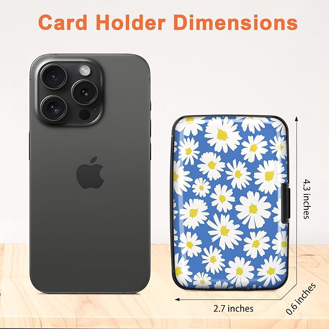 Mayski Credit Card Holder, RFID Blocking, Aluminum Alloy Hard Case, Small Mini Business Metal Wallet for Women Men, Daisy