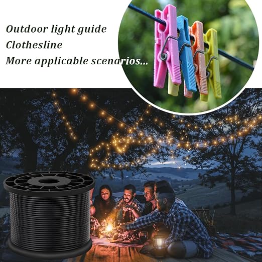 Vinyl Coated Wire Rope 304 Stainless Steel Coated Wire Cable-Black, 1/16" OD to 3/32" x700FT, with 250 Pcs Crimping Sleeves-Cable for String Lights, Suitable for Clotheslines
