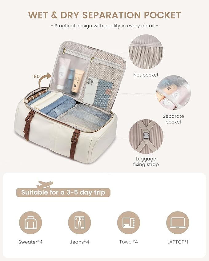 LOVEVOOK 40L Travel Backpack Carry on Flight Approved, Personal Item Bag with 3 Packing Cubes, Travel Backpack for Women Fits 17" Laptop, Water-resistant Carry On Bag for Airplanes