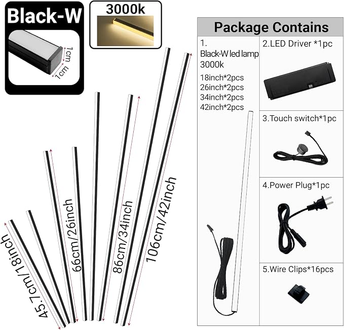 HAMRVL Black LED Recessed Lighting Kit - 8 PCS 3000K Warm White LED Strip Lights with Touch Control, Dimmable Self-Adhesive Wall Panel Lights for Wood Slat Wall Panels, Under Cabinet (Milky Cover)