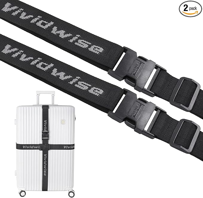 Luggage Straps, Stretchable Luggage Connector Straps for Suitcases, Quick Release Buckle Add A Bag Adjustable Attachment Accessories Belts (Black, 1.73" W)