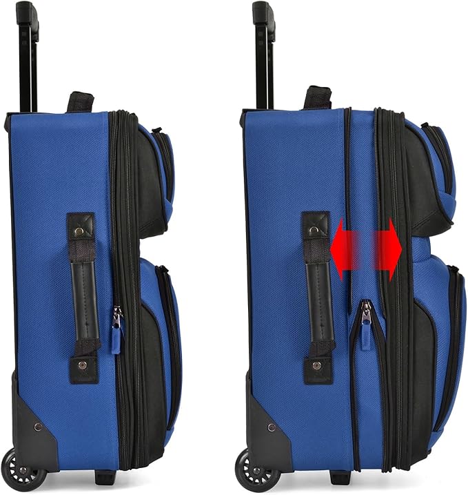 U.S. Traveler Rio Lightweight Softside Rolling Carry-on Suitcase, 2-Wheel Single, Royal Blue