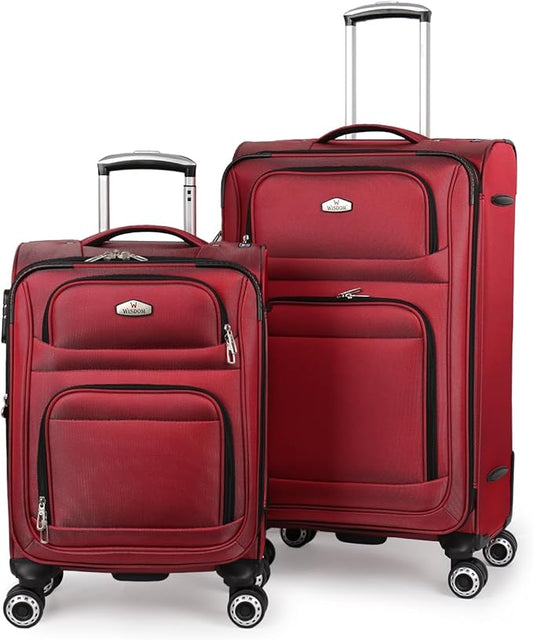Softside Luggage Sets 2 Piece,Expandable 15% Lightweight Durable Suitcase Sets Double Spinner Wheels w/Combination LOCK （Red,20in/26in）